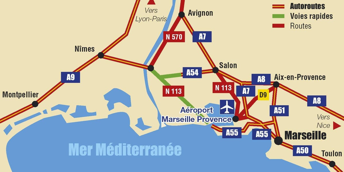 la carte de Marseille, autoroute
